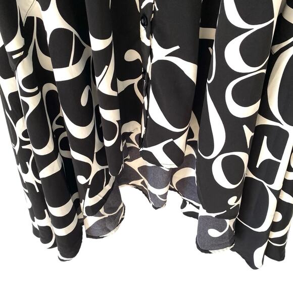 Gracia Lettering High Low Asymmetric Black White Button Down Dress size medium - Picture 5 of 10